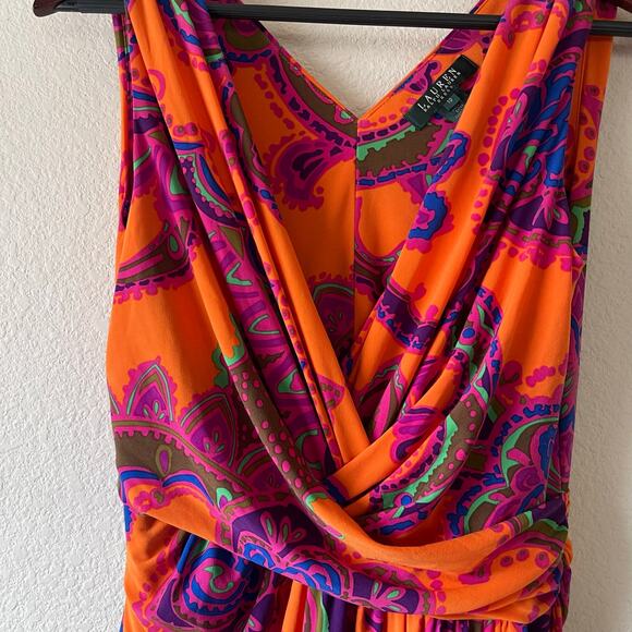 Lauren Ralph Lauren Paisley Faux Wrap Dress boho Orange Multicolor Size 10 - Picture 4 of 9